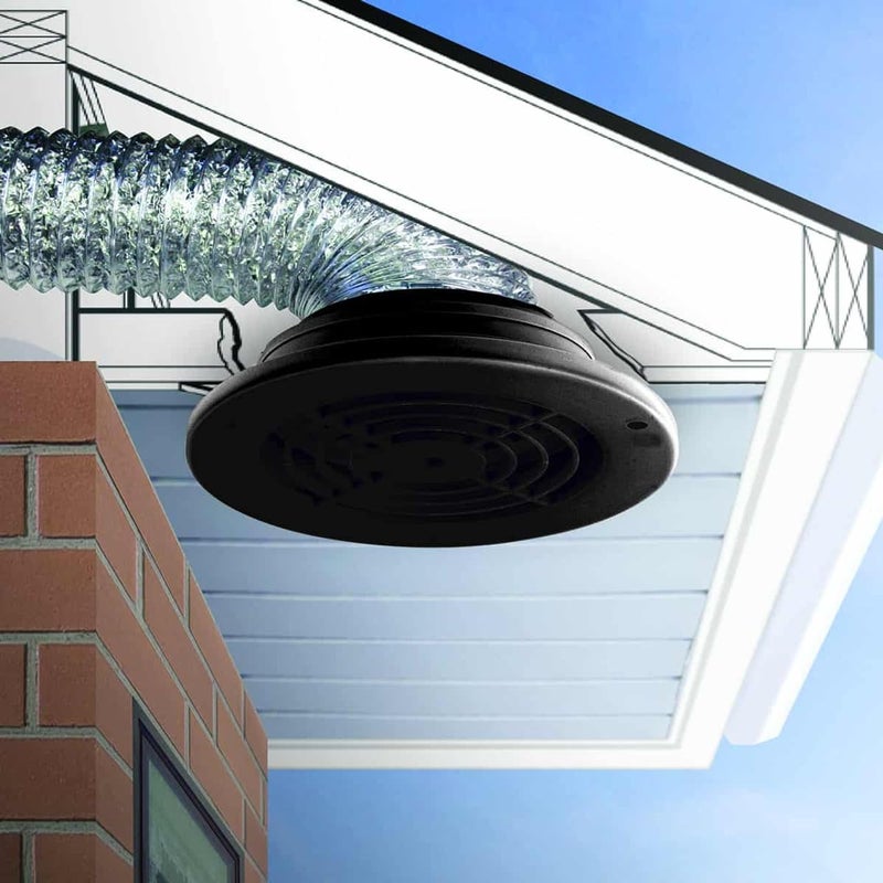 ZYKORNIUM فتحة تهوية soffit سوداء SEVBLKX 4"، 5"، 6" – توافق متعدد الأقطار للقنوات – ABS مقاوم للأشعة فوق البنفسجية – مزود بصمام عكسي مدمج – لتنفيس مروحة الحمام/المطبخ عبر soffit أو حافة السقف - Image 4
